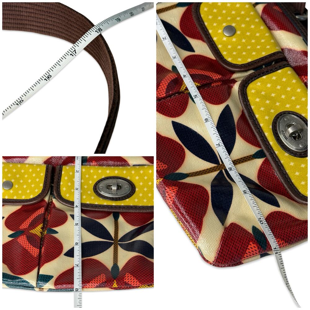 Fossil Retro Floral Crossbody Bag Mod 60s Print Coated Canvas Adjustable Strap - Picture 6 of 14